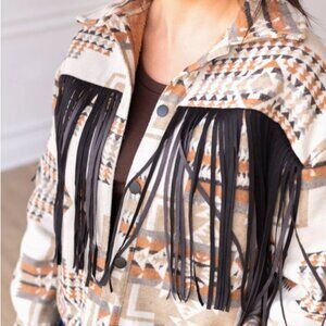 Boho Breeze Aztec Jacket with Fringe